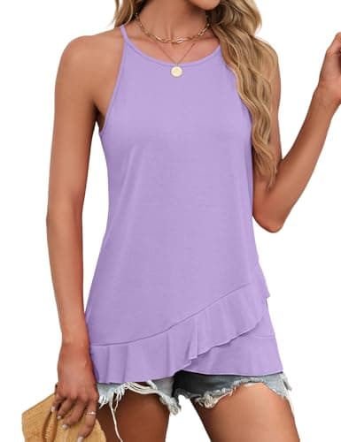 JUSTFASHIONNOW Womens Halter Tank Top Dressy Casual Camisole Tops Ruffle Hem Sleeveless Summer Blouses Beach Vacation Shirts view 4