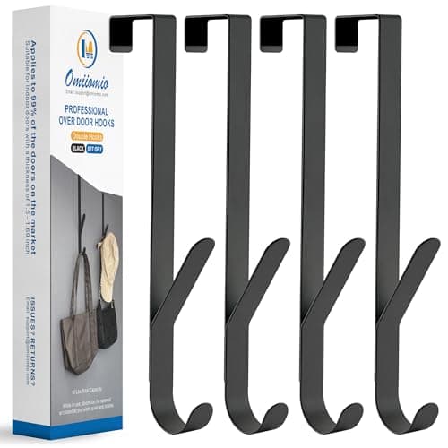 OIM OMIIOMIO Over The Door Double Hanger Hooks, Metal Twin Hooks Organizer for Hanging Coats, Hats, Robes, Towels - Black - Set of 4 — image 1