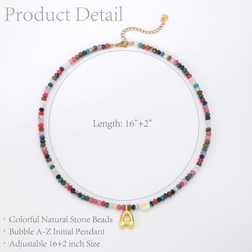 Sistble Colorful Beaded Necklace for Women Gifts for Teens Bubble U Initial Necklaces for Teen Girls Bobo Bohemian Natural Stone Handmade Summer Beach Necklace Gifts for Friends Jewelry view 6