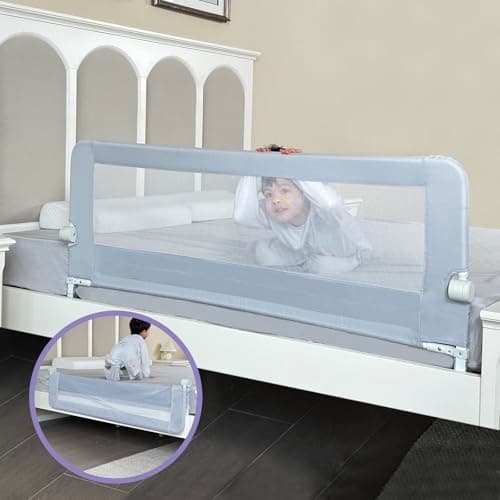 Grelife Foldable Bed Rail for Toddlers, Tall Toddler Bed Rails for Twin, Full, Queen Bed, Baby Bed Rail Guard with Reinforced Metal Frame & Breathable Mesh (1, Gray, 59.0") — image 1
