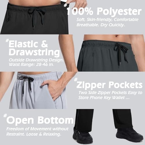 SACUIMAN 3 Pack Mens Athletic Sweatpants with Zipper Pockets,Workout Gym Running Jogging Training Pants for Men view 6