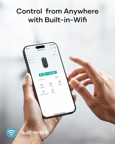 Wi-Fi Front Door Lock Set - HEANTLE Smart Locks for Front Door Built-in WiFi Keyless Entry Deadbolt with Handle Set Fingerprint Smart Electronic Deadbolt, Works with Alexa & Google Assistant Black view 4