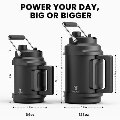 1 Gallon Insulated Water Bottle for Sports: Meoky 128 oz Triple Wall Vacuum Stainless Steel Water Jug - Top and Side Handles, Cold for 48 Hrs, 2-in-1 Straw and Spout Lid, Leak Proof for Hiking (Night) view 2