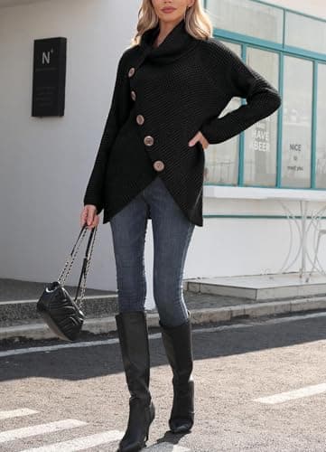 GRECERELLE Chunky Knit Cowl Neck Sweaters for Women Fall Winter Sweater view 3
