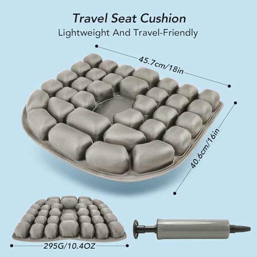 RUIERS Travel Seat Cushion, 3D Air Inflatable Pressure Relief Cushion for Hemorrhoid and Tailbone Pain Relief, Optimal Support for Long Sitting in Car, Air Travel, Office Chairs, Home Living view 2