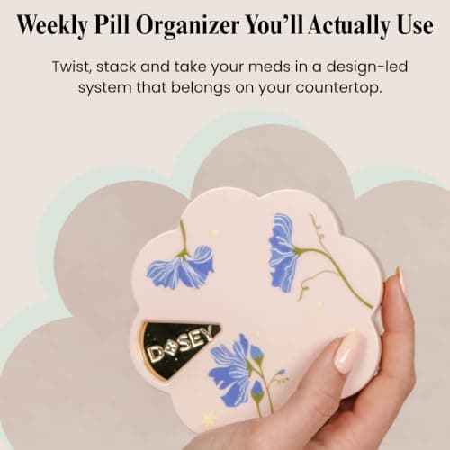 Dosey Twist+Stack Pill Organizer, Weekly & Daily Medicine Organizer Case, Portable Travel Pill Box, Compact Vitamin & Medication Storage Solution, Blush Floral view 4