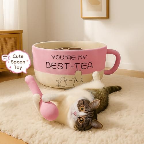 MOYMO Cute Cat Beds Kitten Beds, Soft Small Dog Beds, Washable Pet Beds for Puppy and Kitty, Funny Coffee Cup Shape, 20 Inch view 4