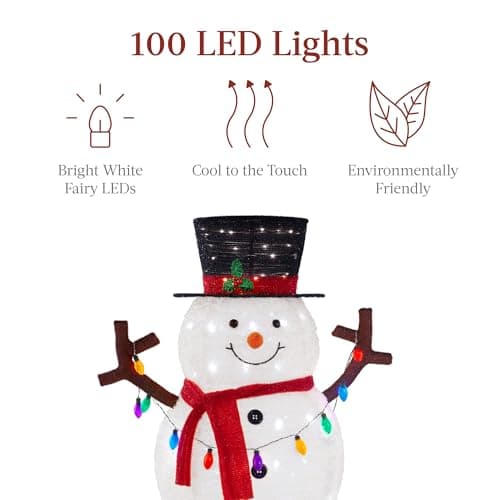 Best Choice Products 3ft Lighted Pop-Up Snowman, Large White Outdoor Christmas Holiday Decoration w/ 100 LED Lights, Hat, Scarf, Multicolored Lights view 4