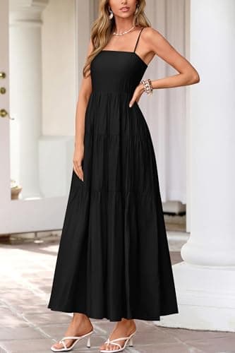Okiwam Women's Summer Dress 2026 Casual Boho Sleeveless Spaghetti Strap Smocked Maxi Dress Ruffle Long Beach Sundresses view 6