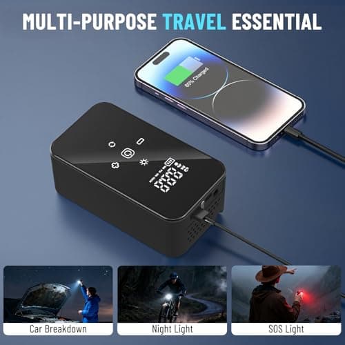 ZOOTEALY Tire Inflator Portable Air Compressor: Cordless Tire Pump for Car Tires with Digital Pressure Gauge & Auto Shutoff - Battery & 12V DC Dual Power Mini Air Pump for Car, Motorcycle, Bike, Balls view 5