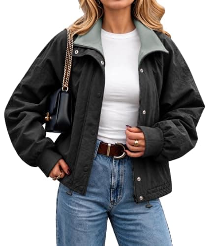 Tankaneo Womens Fleece Lined Cropped Jackets Full Zip Loose Casual Coats — image 1