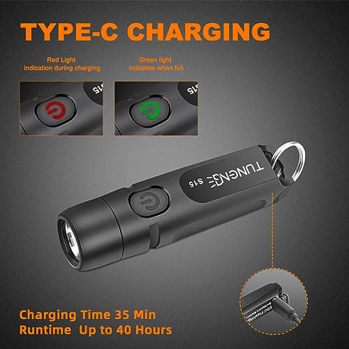 TUNENGE Rechargeable Keychain Flashlights, 650 High Lumens EDC Pocket Flashlights, Mini Flashlight Be Used for Camping Outdoors Emergency（Black） view 3