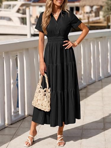 BTFBM Wedding Guest Dresses for Women Beach Fashion Casual Short Sleeve V Neck Solid Spring Summer Boho Maxi Dress view 2