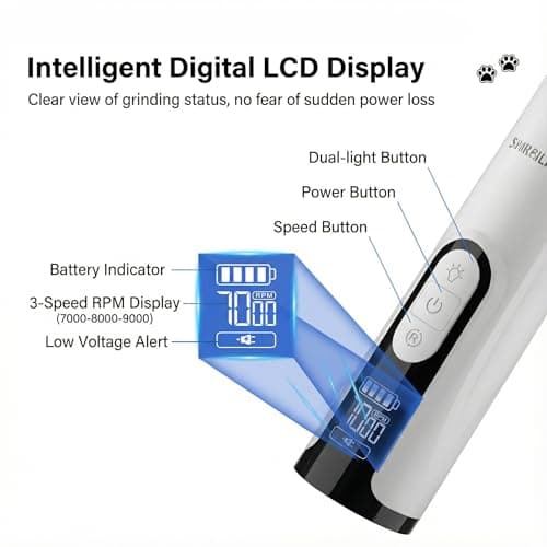 Silent Pet Nail Grinder Pro, 2025 New Dog and Cat Nail Trimmer with LED Light and 3 Speed Settings, Suitable for Thick and Long Nails(1+2*Replacement Head) view 6