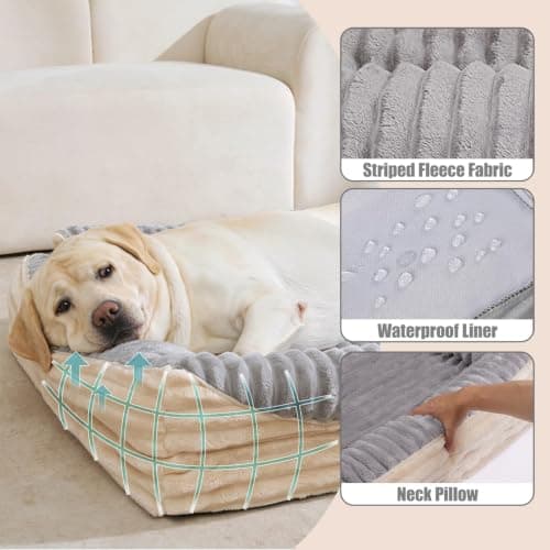 Noocyarn Memory Foam Dog Beds Large Sized, Orthopedic Washable Dog Couch with Waterproof Linings and Removable Cover, Non-Slip Bottom Big Bolster Pet Sofa with Sides for Puppy, Senior Dog, Grey, 36" view 5