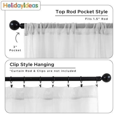 HolidayIdeas All Weather White Outdoor Sheer Curtains for Patio Waterproof 6 Pcs Rod Pocket Indoor Sheer Voile Curtains for Porch, Balcony, Gazebo, Pergolas, 54x84 Inch view 3