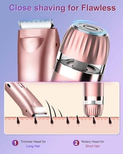 VEGITERIA Bikini Trimmer for Women with LED Light, Dual Head Electric Razors for Women, Painless Electric Shaver for Bikini, Face, Legs & Sensitive Skin,Waterproof Hair Removal Tool view 3