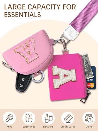 LIMKRIAN Initial Wristlet Wallet for Women,Small Dual Pouch Wristlet,Personalised Keychain Wallet,Mini Zip Around Coin Pouse view 4