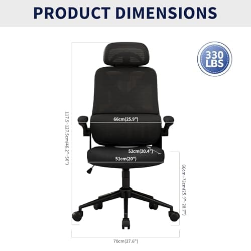 Ergonomic Office Chair - Desk Chair with Adjustable Headrest Lumbar Support Computer Chair - Mesh Comfy Chair with Flip-up Armrests - Gaming Chairs for Adults Home Office 330 LBS (White+Black) view 2