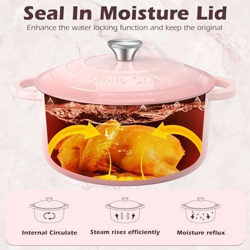 Umite Chef 5QT Enameled Cast Iron Dutch Oven Pot with Lid, Heavy-Duty Cookware for Bread Baking, Braising, Stews, Roasting, Wedding Registry Ideas & Gifts (Pink) view 4