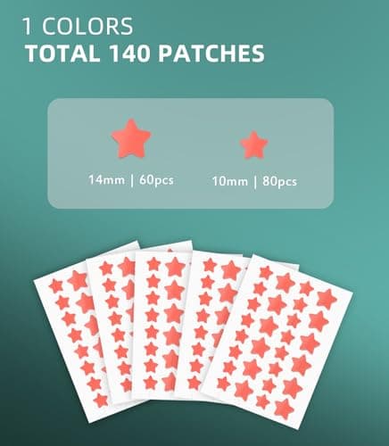 Jefusst Star Acne Patches 140 Counts, Pimple Patch Pimple Patches for Face Pimple Patches Stars Hydrocolloid Acne Patches Cute Zit Patches Healing Sticker, Fire Orange view 2