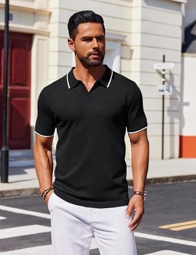 COOFANDY Mens Polo Shirts Short Sleeve Casual Knit Polo Shirt Vintage Golf T Shirts Old Money Tops view 2