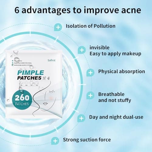 Safirst Sticky Acne Patches Hydrocolloid Pimple Absorbing Patch 4 Size 260 Counts Spot Blemish Invisible Stickers Zit Dot Cover Breakout Treatment view 2