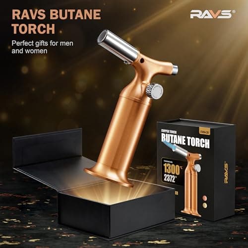 RAVS Butane Torch Lighter with Solid Copper Design, Kitchen Torch Lighter with Adjustable Flame, Refillable Creme Brulee Torch for Cooking, Soldering, Birthday Gifts for Women Men, Butane Not Included view 6