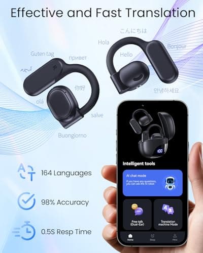 AI Translation Earbuds Real Time 164 Languages 80H Playtime Translator Ear Buds Audifonos Traductores Inglés Español Wireless Earphones Bluetooth AI Headphone for Travel Meeting Learning K08 Black view 6