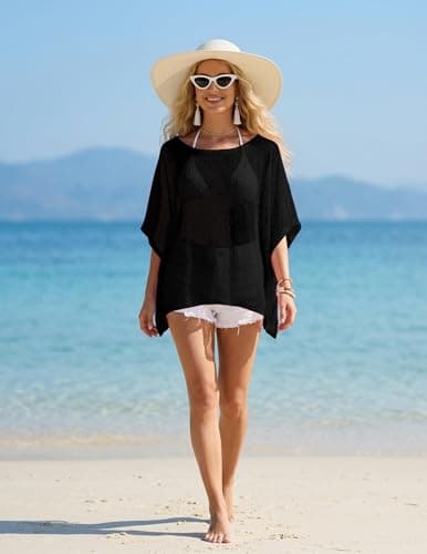 Zelroxa Women Sheer Poncho Beach Cover Up Crochet Knit Shrug Bolero Summer Shawl See Through Lightweight Sweater Cape Tops view 3