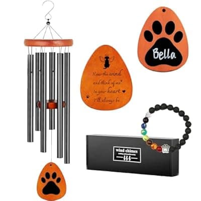 GDuolaPaws Personalized Pet Memorial Wind Chime, 26" Dog Memorial Gift for Loss of Dog, 3-Pieces Dog Passing Away Gift Package with Sympathy Card & Bracelet