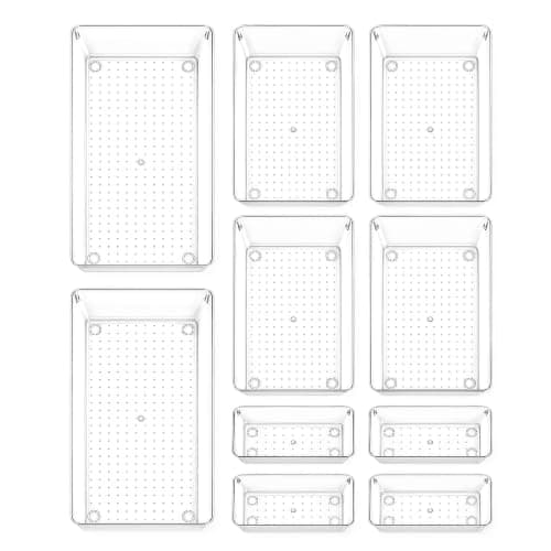 10 Pack Large Clear Drawer Organizer Trays, 3 Sizes, Non-Slip — image 1