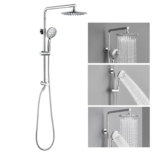 SonTiy 9" Shower Head with Handheld Spray, Rain Shower Heads System, 5 Spray Mode Handheld, Modern Shower System with Easy Reach Diverter, 72'' Hose and Height Adjustable Holder, Chrome — image 1