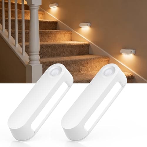Fuligent Motion Sensor Night Light, 1800mAh Rechargeable Battery Operated Step Lights, 3000K Warm White Wireless Under Cabinet Lighting for Stairs, Hallway, Closet, Bedroom, Kitchen (2 Pack) view 1