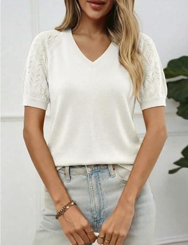 LaGracia Women's Puff Short Sleeve Sweater Spring Summer Tops V Neck Dressy Casual Tops 2026 Trendy view 2