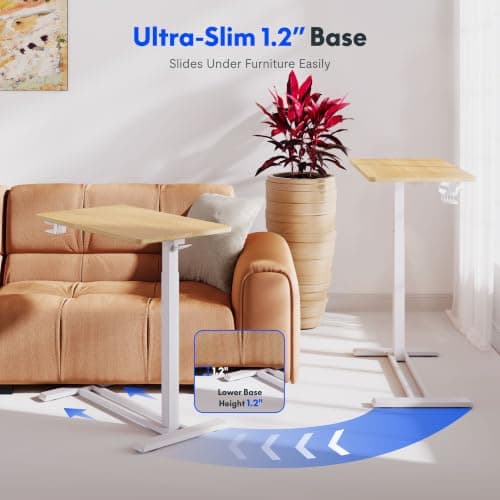 FLEXISPOT H7 32" Pneumatic Height-Adjustable Overbed Table with Wheels | C-shaped bedside table,Medical End Table,Rolling Cart TV Tray,Laptop desk for Hospital Home office use,31.5"Wx17.7"D,Maple view 5