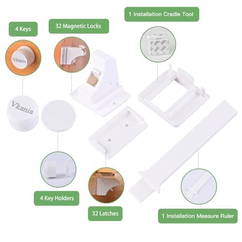 32 Pack Vkania Magnetic Cabinet Locks Child Safety with 4 Keys - Baby Proof Adhesive Latches for Kitchen Cabinets & Drawers, No Drilling Easy Installation (32 Locks + 4 Keys) view 4