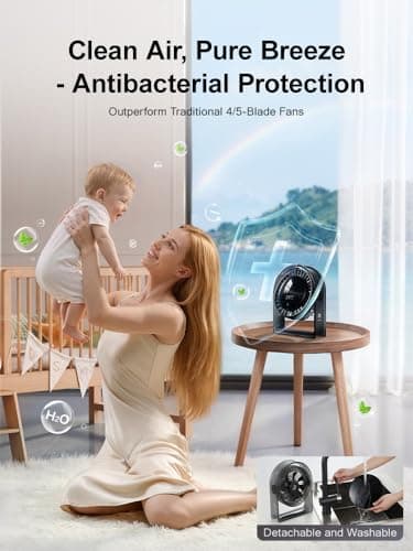 2026 New Desk Fan, Quiet Air Circulator Mini Fan for Bedroom, Portable Smart Display USB Fan, 4 Speeds Strong Airflow, 120°Tilt, Small Desktop Table Fans For Office Bedside Room, Translucent Black view 5