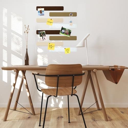 HULAVO 8Pcs Rectangle Felt Cork Board Bar Strips with 35 Pushpins, Self-Adhesive Bulletin Board Strips for Office School Home Wall Decor Stickers Memos Schedules Photos Display -Gradual Brown view 2