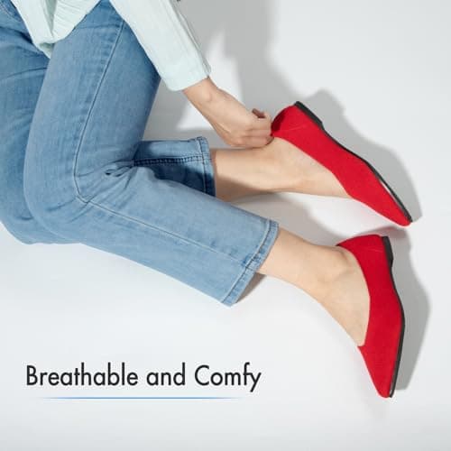 ATHMILE Pointed Toe Flats for Women Dressy Work Shoes Business Casul Knit Ballet Flats Slip on Office Ladies Comforttable Dress view 2