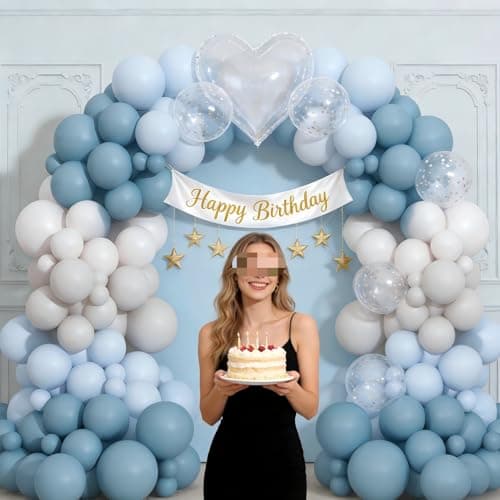 Dusty Blue Sand White Balloon Garland Arch Kit Light Blue White Balloons for Wedding Baby Shower Gender Reveal Birthday Party Decorations view 6