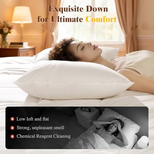 Canadian White Goose Down Queen Size Pillow,600TC Cotton Cover 1PC,20"x30" | Fluffy 900+ loft white goose down, premium 600-thread cotton shell, ergonomic fill eases neck ache for side & back sleepers view 4