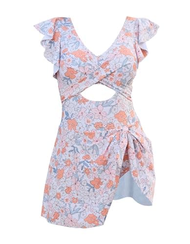 MFAVIP Women One Piece Swim Dress Tummy Control Swimsuits V Neck Ruffle Bathing Suit Cutout Sexy Wrap Side Tie with Skirt view 5