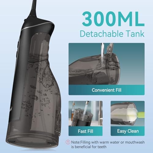 Water Dental Flossers for Teeth, 300ML Cordless Portable Electric Water Flosser, 4 Modes Oral Irrigator, Waterproof Rechargeable Water Floss for Deep Cleaning, Plaque Remover,Braces Home Travel Use view 3