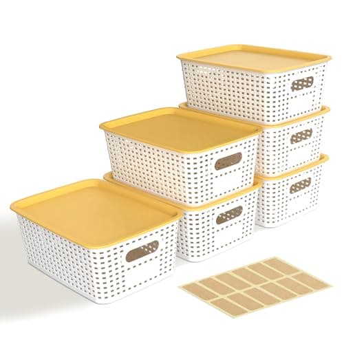 AREYZIN 6 Pack Plastic Storage Bins with Lid,Stackable Storage Bins and Storage Baskets for Shelves,Small Baskets for Organizing, Small Storage Bins,10.2x7.2x4.1 Inch, White — image 1