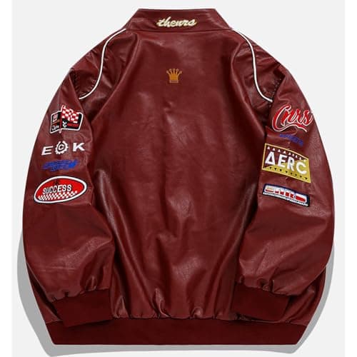 Aelfric Eden Faux Leather Racing Jacket Oversized Motorcycle Biker Racer Jackets Streetwear Unisex view 4