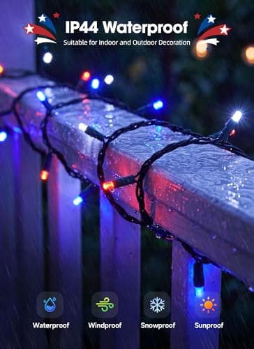 Brightown LED Red White Blue Mini String Lights, 26.5Ft 100LEDs F5 Lights for 4th of July Decorations, Connectable Lights for Indoor Outdoor Holiday Patio Independence Day Decor, 250th Anniversary view 6