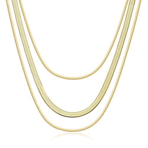 JNZSSWHJJH Gold Chain Necklace for Women - 18K Gold Plated Gold Chain Necklace Layered Herringbone Rope Snake Paperclip Chain Necklaces Dainty Gold Chain Necklace for Women Gold Jewelry Gifts — image 1