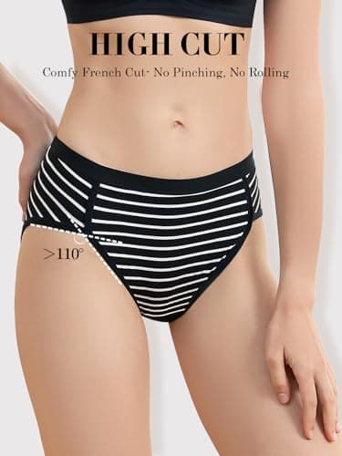 Ellychi Yii Women Cotton Cheeky Underwear - French High Cut Striped Panties view 3