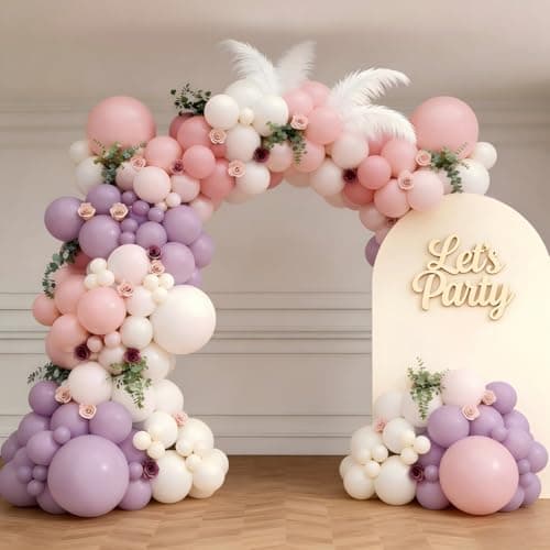 Pink Purple White Balloon Garland Arch Kit 143Pcs Lavender Light Pastel Purple Pink White Latex Balloons for Butterfly Bridal Shower Birthday Wedding Party Decorations view 4